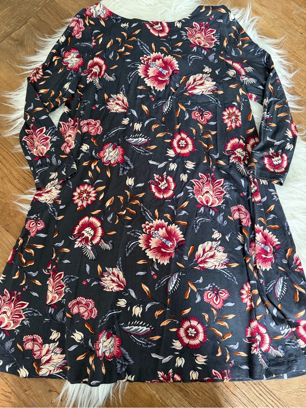 LOFT Women’s Gray Red Floral Dress Tie Back Size Small